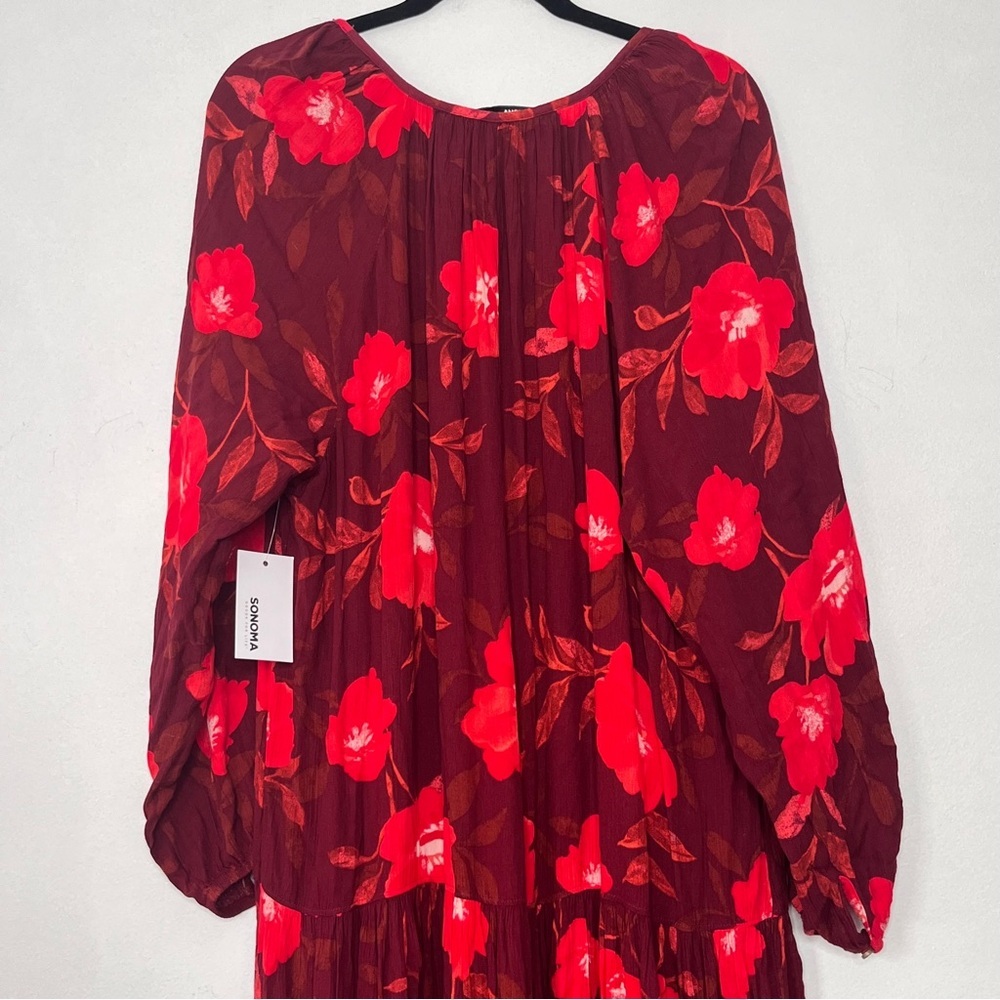 Sonoma Red Floral Long Sleeve Maxi Pheasant Dress NWT Sz OX - Picture 4 of 11